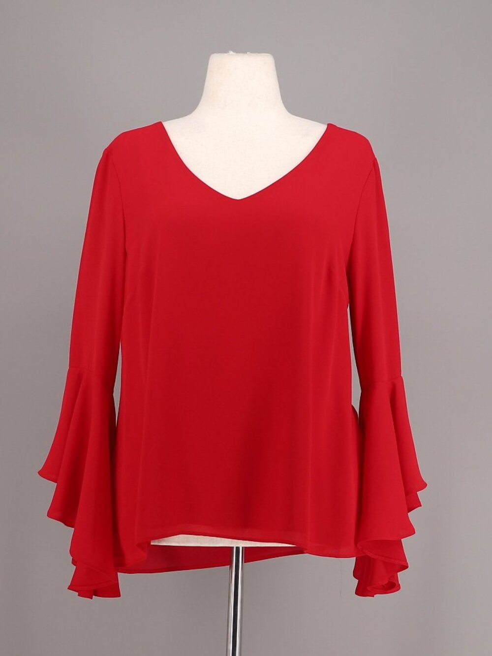 JOSEPH RIBKOFF Long Ruffle Sleeve Blouse V Neck Dark Red Size US 12